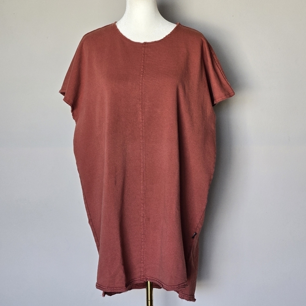 CSG Champs Sports Gear Rust Tunic Top Shirt Dress Boho Lagenlook Women's Large